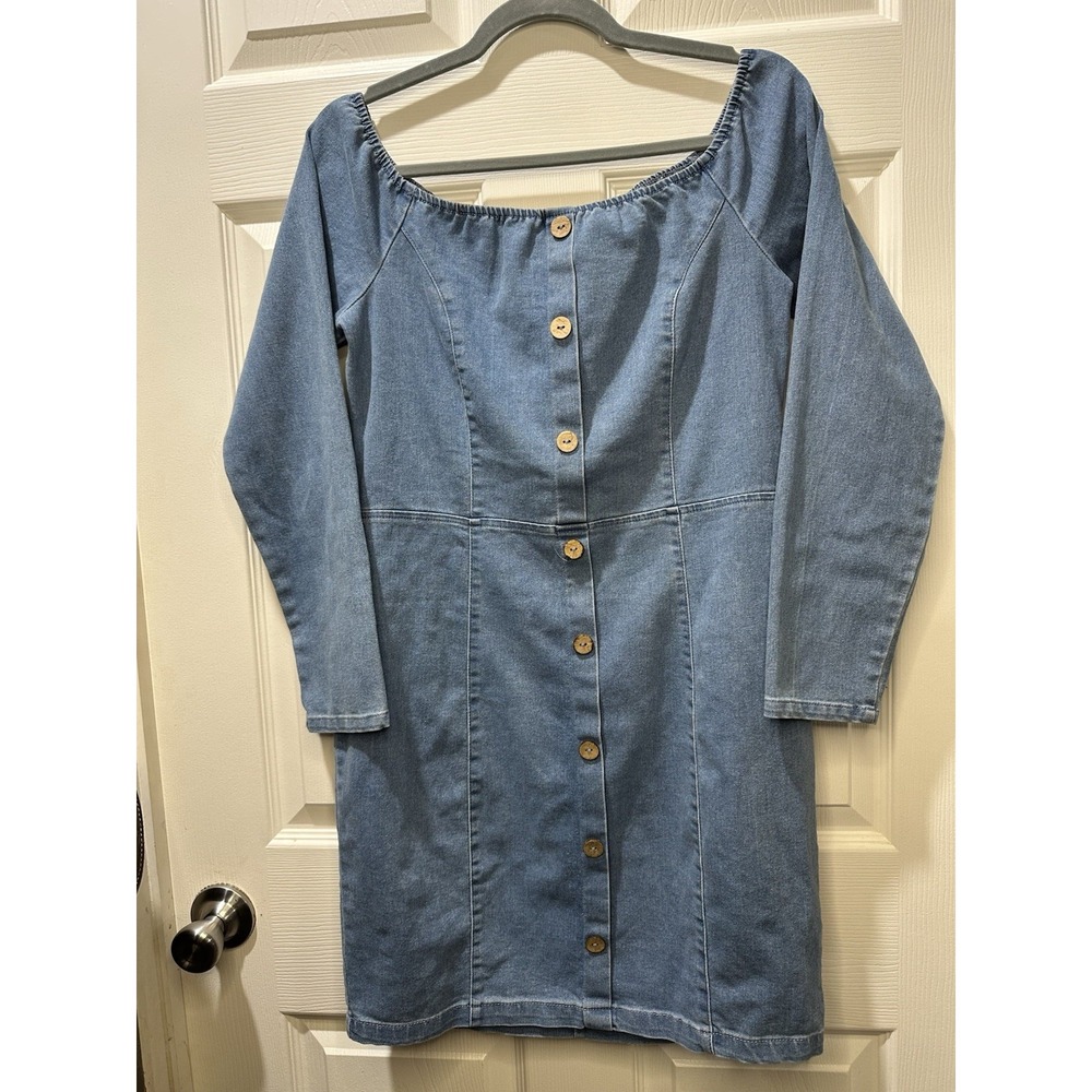 Blashe Dress Large Full Button Look Back Zip Stretch Denim Western Rodeo Cowgirl